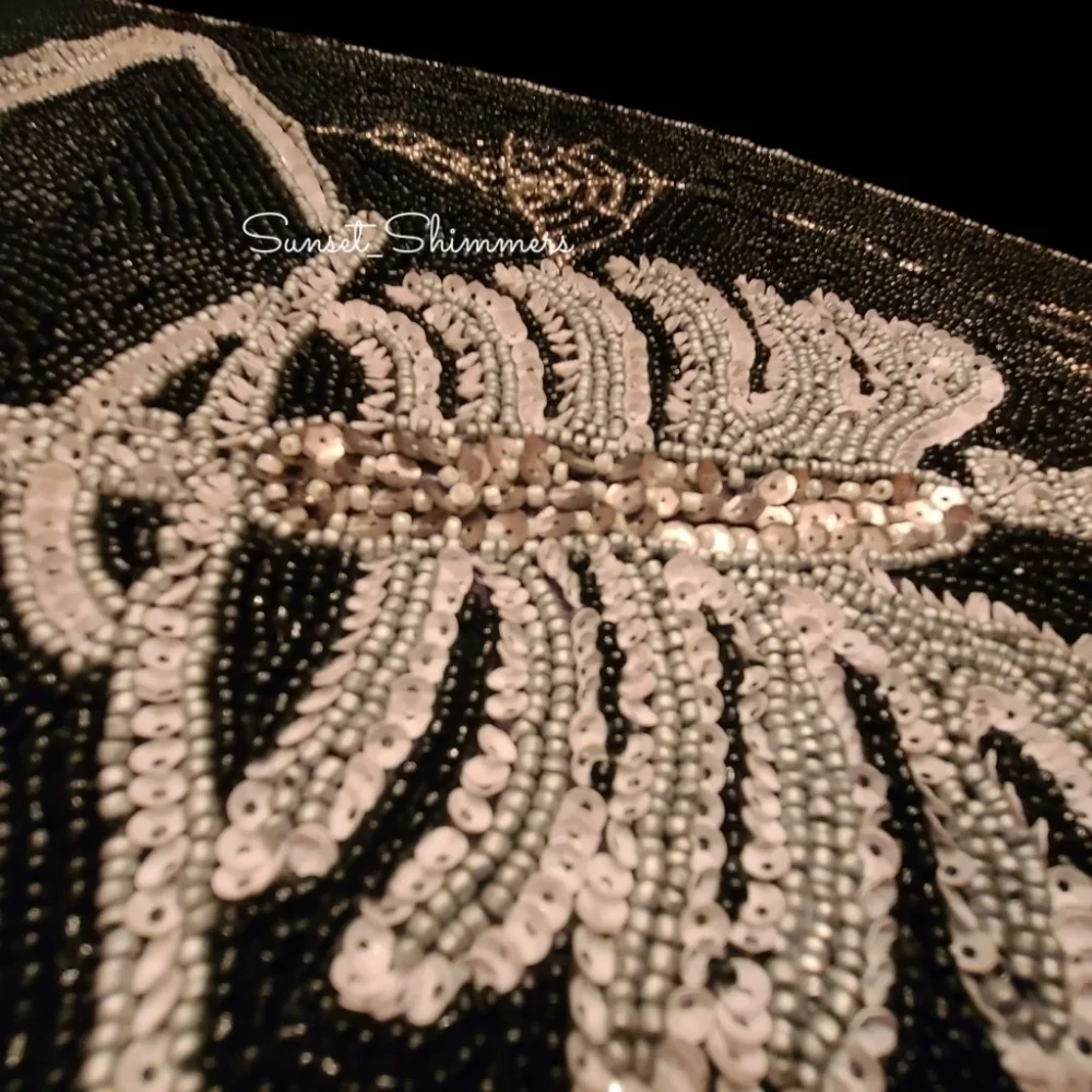 GOTH Halloween SKELETON in COFFIN Spider Web Beaded TABLE RUNNER Centerpiece NEW